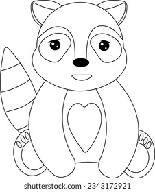 A raccoon with a heart, a cute raccoon with a smile, a raccoon in love, vector illustration EPS10