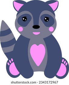 A raccoon with a heart, a cute raccoon with a smile, a raccoon in love, vector illustration EPS10