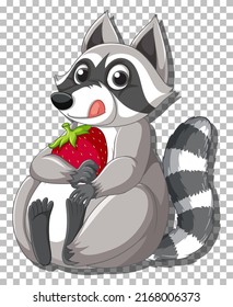 Raccoon holding strawberry cartoon character illustration
