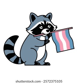 Raccoon Holding Transgender Pride Flag Illustration