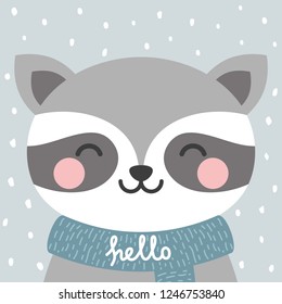 Raccoon icon pattern, animal face background