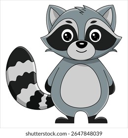 Raccoon illustration on white background. Masked mammal vector for nocturnal animal themes.