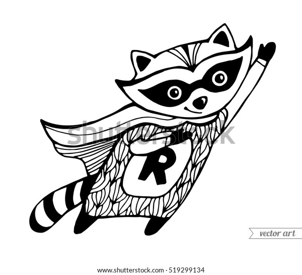 raccoon isolated flying superhero cartoon funny stock vector