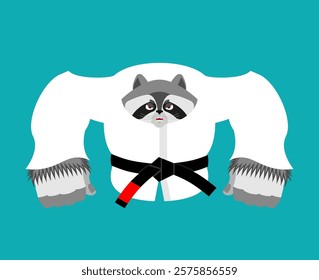 Raccoon in judo kimono. Karate racoon mascot. Angry sport animal 