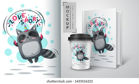 Raccoon jump - mockup for your idea. Vector eps 10