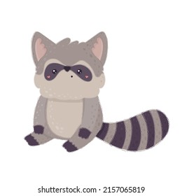Raccoon in kawaii cartoon style. Vector illustration of a cute animal. Cute little illustration of racoon for kids, baby book, fairy tales, covers, baby shower invitation, textile t-shirt. svg