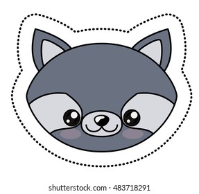 Raccoon with kawaii face icon. Cute animal cartoon and character theme. Isolated design. Vector illustration