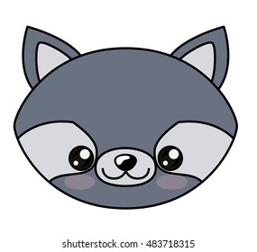 Raccoon with kawaii face icon. Cute animal cartoon and character theme. Isolated design. Vector illustration