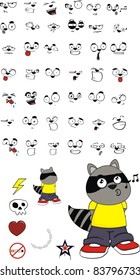 raccoon kid cartoon set in vector format