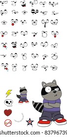 raccoon kid cartoon set in vector format