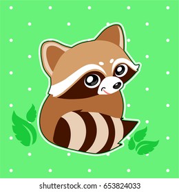 Raccoon with leaves.
