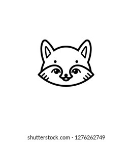 Raccoon logo, cute kind character.Vector illustration in cartoon style.