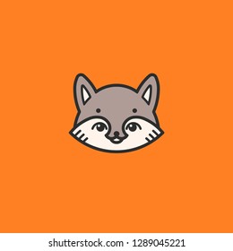 Raccoon logo, cute kind character.Vector illustration in cartoon style.