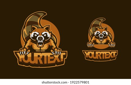 Raccoon logo set. A fearless raccoon in vintage style. Template design element for company logo, label, emblem, apparel or other merchandise. Raccoon animal mascot vector illustration