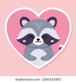 A raccoon in love. Cartoon characters. Vector illustration