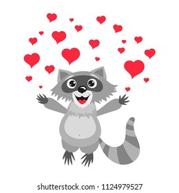 Raccoon in love. Heart valentine vector illustration