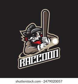 Raccoon mascot logo design vector with modern illustration concept style for badge, emblem and t shirt printing. Raccoon baseball illustration for sport and esport team.