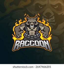 Vetor de design de logotipo mascote Raccoon com estilo de conceito de ilustração moderna para impressão de emblema, emblema e camiseta. Ilustração de guaxinim irritado.