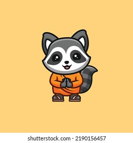 Raccoon Monk Cute Creative Kawaii Cartoon Mascot Logo