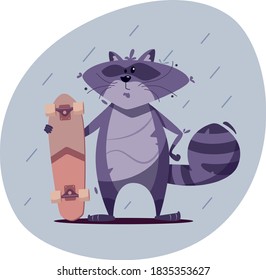 A raccoon named Fill loves to skateboard in any weather and enjoys active sports. Funny animal