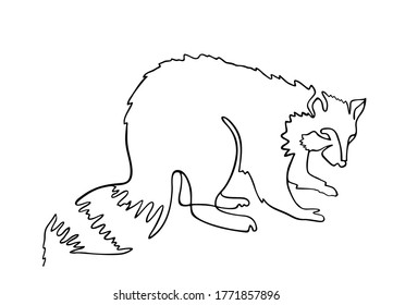 Raccoon  one line drawing. One continuous line drawing of raccoon  for company logo identity. Abstract minimal line art. Funny raccoon animal mascot concept for icon. Single line vector illustration