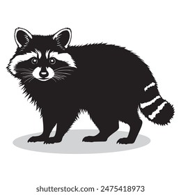 Raccoon outline and symbols. Dark level variety basic exquisite white foundation Raccoon birds vector and silhouette icon.