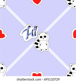 raccoon pattern seamless pattern lines heart blue background vector illustration 