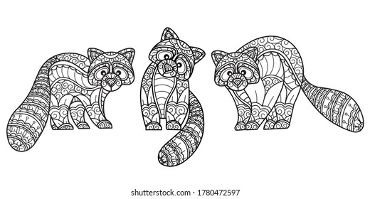 Raccoon pattern.
Zentangle stylized cartoon isolated on white background. 
Hand drawn sketch illustration for adult coloring book. 
