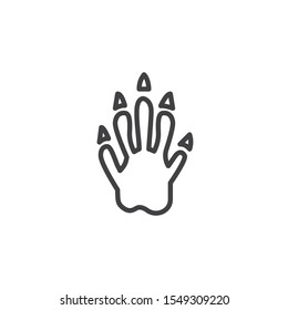 Raccoon paw print line icon. linear style sign for mobile concept and web design. Raccoon animal footprint outline vector icon. Symbol, logo illustration. Vector graphics