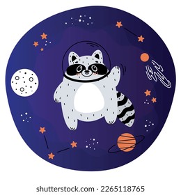raccoon and planets, stars, moon, cute raccoon astronaut, astronaut day, space