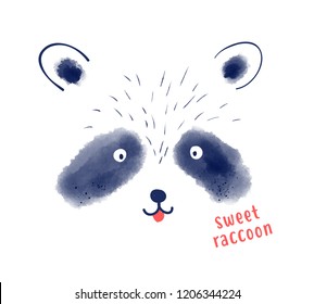 Raccoon print design with slogan. Vector illustration design for fashion fabrics, textile graphics, prints.