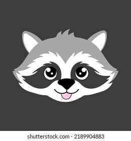 Raccoon Procyon lotor cara animal salvaje. Retrato vectorial lindo de cabeza de mapache. Realista retrato de piel de racoon de gato de basura gracioso aislado en fondo gris.
