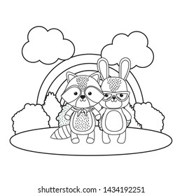 Raccoon and rabbit cartoon design