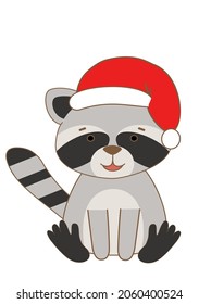 raccoon in red cap isolated on white background