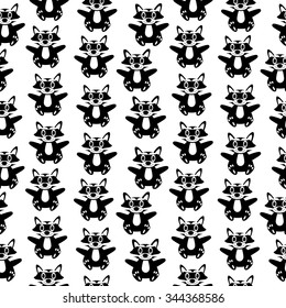 Raccoon seamless pattern on white. Vector illustration.