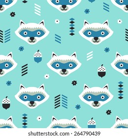 Raccoon seamless pattern. Vector illustration.