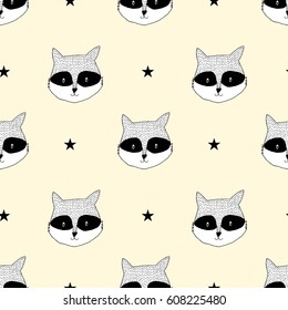 Raccoon seamless pattern vector illustration for t-shirt design.. Vector illustration design for fashion fabrics, textile graphics, prints.	