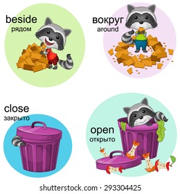 Raccoon set. Opposite. Vector illustration cartoon.