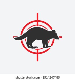Raccoon silhouette. Animal pest icon red target