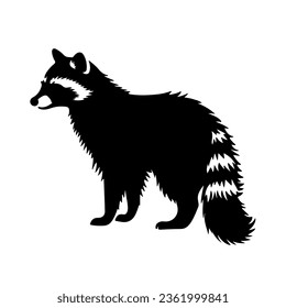 raccoon silhouette black white vector illustration