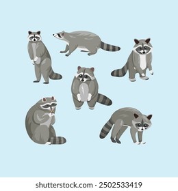 Raccoon Simple Flat Vector Set