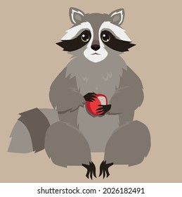 Raccoon Sitting With An Apple
