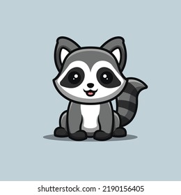 Raccoon Sitting Happy Cute Creative Kawaii Stock Vector (Royalty Free ...