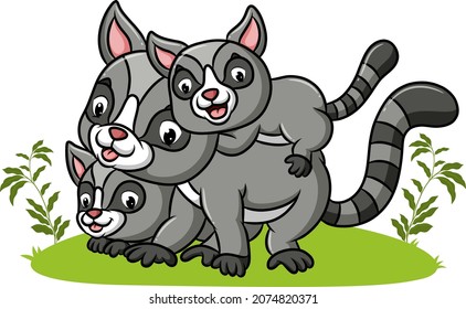 The raccoon are sitting together in the garden of illustration