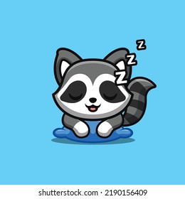 Raccoon Sleepy Cute Creative Kawaii Cartoon Mascot Logo