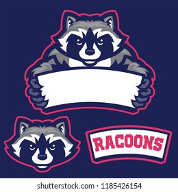 raccoon in sport mascot style hold the blank space for text