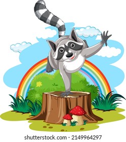 Raccoon standing on the log illustration