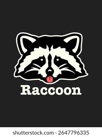 The raccoon stuck out his tongue and made a funny face. Raccoon Head Mascot Logo and Sticker Vector Set. EPS