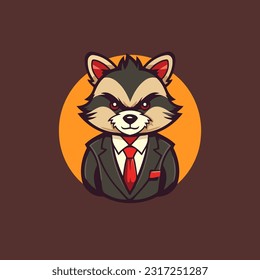 Raccoon in a suit and tie. Vector illustration for your design. cartoon mascot