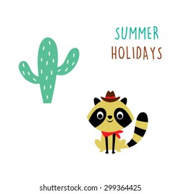 raccoon summer holidays card